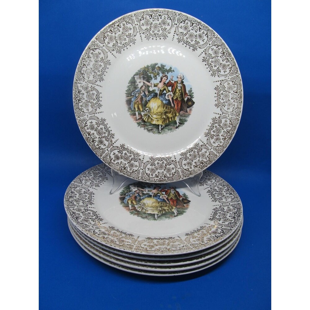 The Sebring Pottery Co. Chantilly Set Of 6 Vintage 10" Dinner Plates VGC